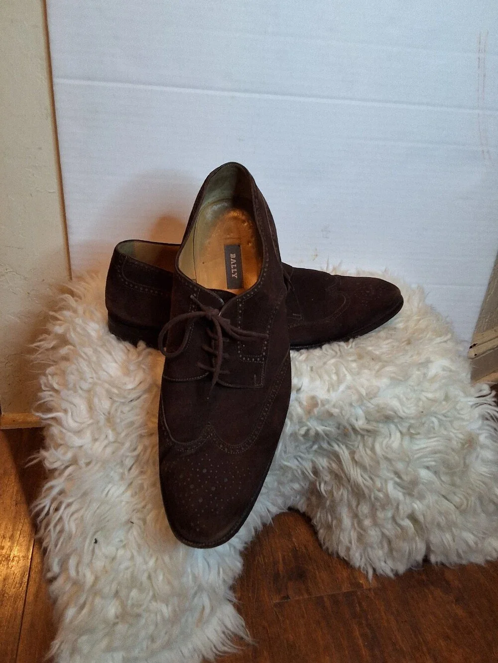 Bally Italian Men’s Brown Suede Wingtip Brogue Oxford Shoes Size 14D